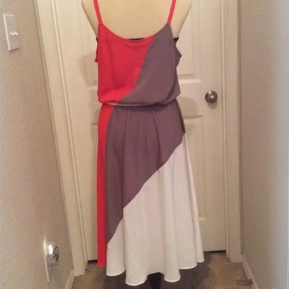 J.B.S. Asymmetrical Colorblock Maxi Dress in Red, Gray, White - Picture 2 of 3